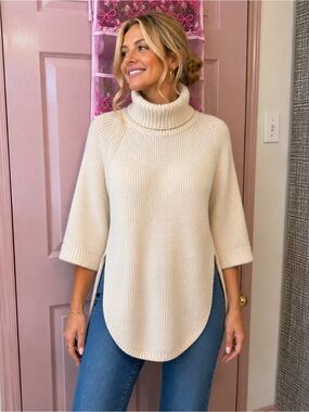 Tristan Cream Turtleneck Knit tunic Sweater - Cozy Oversized Pullover